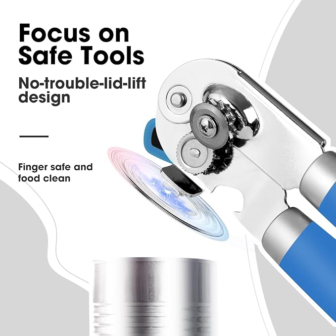 Beneno Heavy Duty Hand Can Opener Manual with Magnet, Durable Sharp Carbon Steel Blade Smooth Cutting, Big Effort-Saving Knob & Soft Grip Handle, Multifunctional Bottle Opener, Klein Blue
