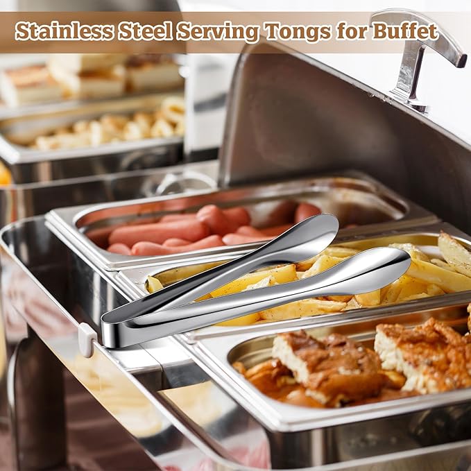 2 Pack 9 Inch and 12 Inch Serving Food Tongs Silver Buffet Stainless Steel Tongs Polished Heavy Duty Kitchen Tableware Set for Cooking Salad Party Picking up Ice Appetizers and More