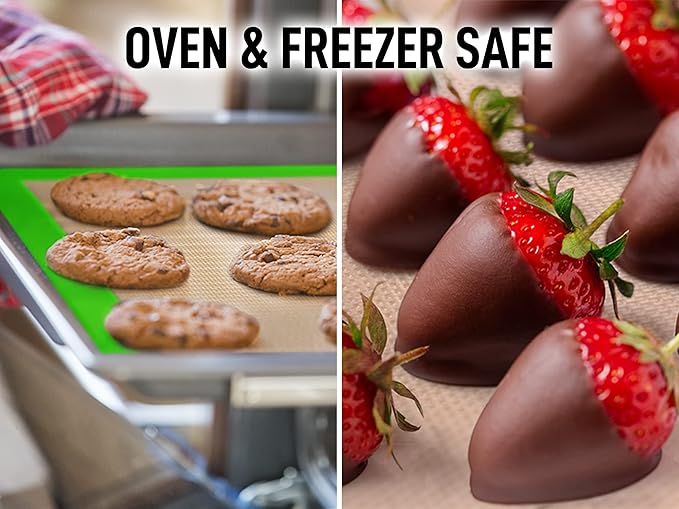 Zulay Kitchen (2 Pack) Silicone Baking Mat Sheet Set - Reusable Baking Mat Nonstick - Half Sheet Baking Mat For Oven - 16.5" x 11.6" (Light Green)