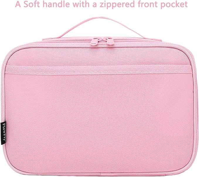 FlowFly Kids Lunch box Insulated Soft Bag Mini Cooler Back to School Thermal Meal Tote Kit for Girls, Boys, Pink