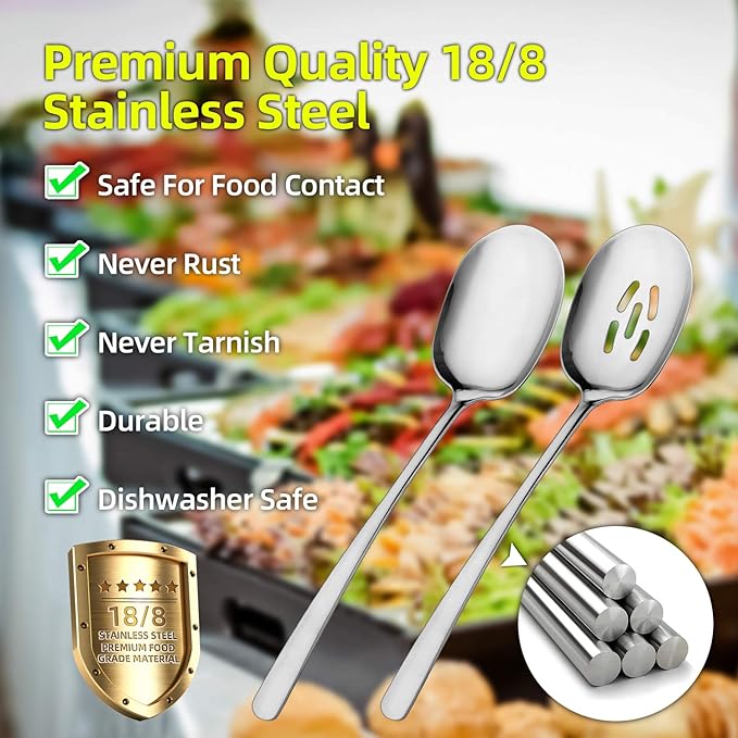 SOLEADER Extra Large Serving Spoons for Buffet, 12 Inch Stainless Steel Serving Spoons, Big Spoons for Serving Food, Pack of 6