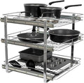 Household Essentials Glidez Multipurpose Chrome-Plated Steel Pull-Out/Slide-Out Triple-Sliding Storage Organizer for Cookware and Bakeware - 3-Tier Design - Fits Standard Size Cabinet or Shelf, Chrome
