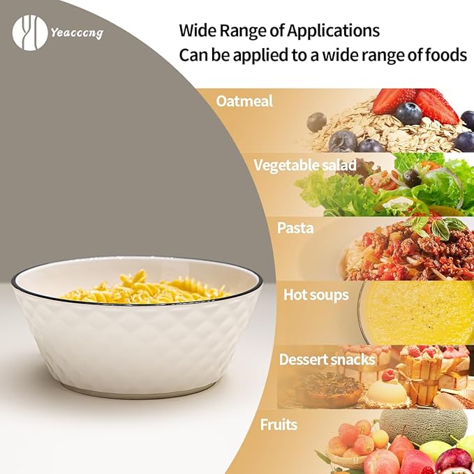 Yeacccng Ceramic Soup Bowls Set of 3, 46oz Deep Soup Bowls, Scratch-Resistant, Lead-Free, 8 inch Diamond Pattern Soup Bowl for Oatmeal,Salad,Pasta,Soups,Dessert,Fruits, Dishwasher & Microwave Safe