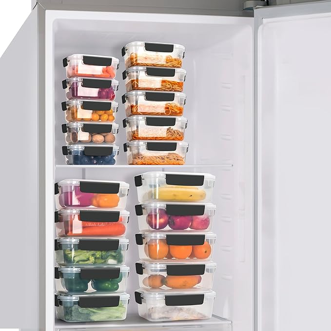 YORY 7 cup Plastic Food Storage Containers with Lids Nestable Freezer Dishwasher Safe Rectangle Meal Prep Container Set,5-Pack