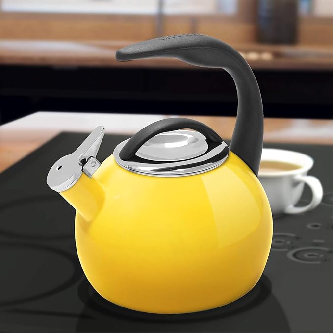 Chantal 40Th Anniversary Tea kettle, 2 Quart, Enamel Carbon steel, Whistling, Canary Yellow