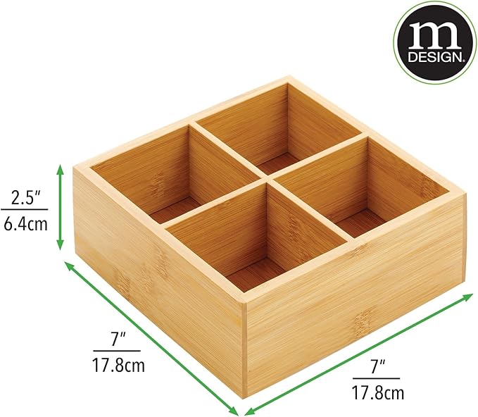 mDesign Bamboo Divided Storage Bin Container, Drawer Organizer Crate Box for Kitchen Pantry Cabinet, Shelf, Island Countertop, Holds Snacks, Spices, Drinks, Echo Collection, Natural/Tan