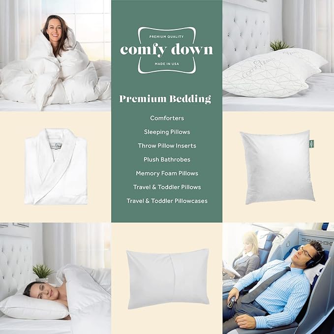ComfyDown Decorative Throw Pillow Insert, Down and Feathers Fill, 100% Cotton Cover 233 Thread Count, Square Pillow Insert - Made in USA (18" x 18")