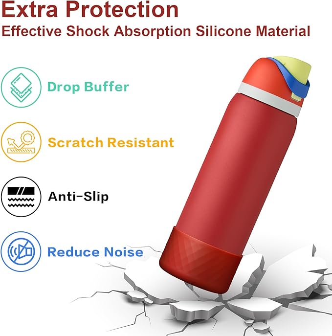 2PCS Silicone Water Bottle Boot for Owala 32oz, Protective Bottom Bumper Anti-Slip Sleeve for FreeSip, Twist, and Flip Stainless Steel Bottles, Dishwasher Safe and BPA Free(Dark Red)