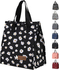 TELLUMO Lunch bag, Insulated Lunch Bag for Women Men Large Lunch Box Container Reusable Leakproof Tote for Office, Work, School, Beach or Travel (Black Daisy)