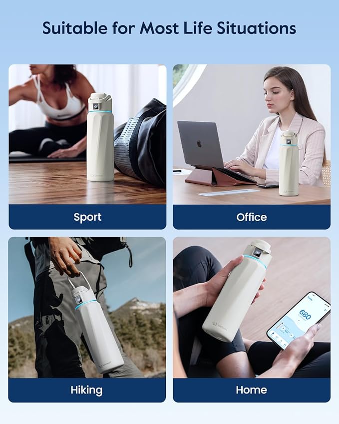 BOOST Smart Water Bottle with Reminder & Tracker, Double Wall Vacuum Insulated Bottles Stainless Steel, 32oz BPA-Free Wide Mouth for Gym, Office, School, Ideal Gift for Christmas, Halloween, New Year