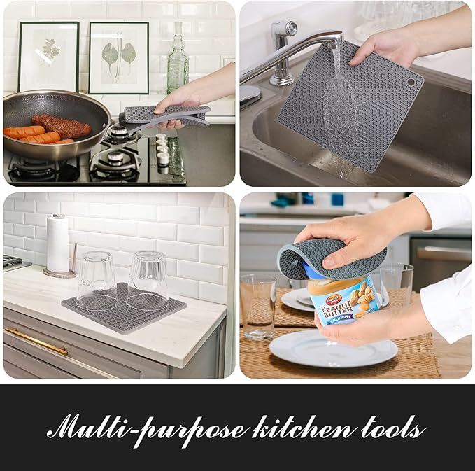 Joyhalo Trivets for Hot Dishes - Hot Pads for Kitchen, Silicone Pot Holders for Hot Pots and Pans, Silicone Mats for Kitchen Countertops, Table, Flexible Easy to Wash and Dry
