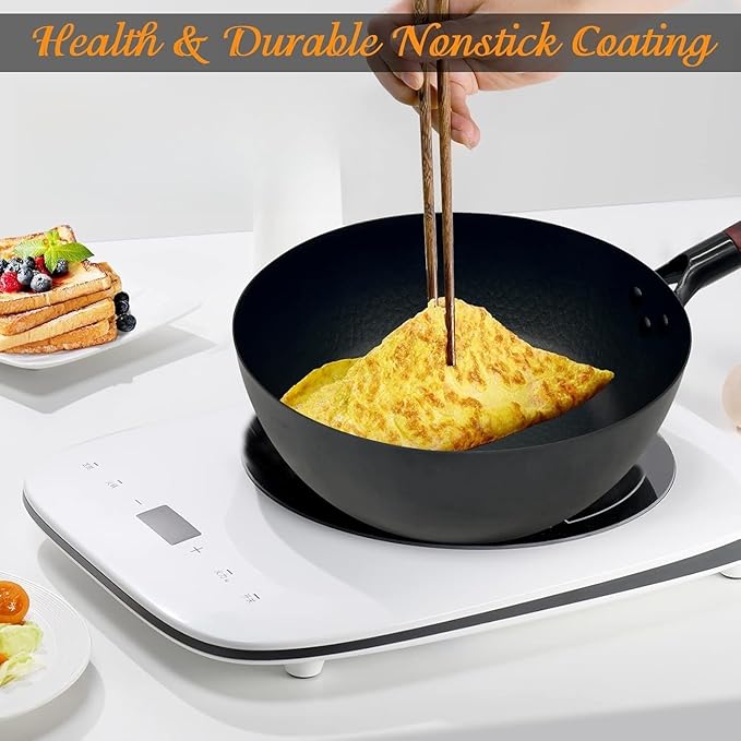 Frying Pan with Lid Skillet Nonstick 10 inch Carbon Steel Wok Pan Woks and Stir Fry Pans for Electric,Induction and Gas Stoves
