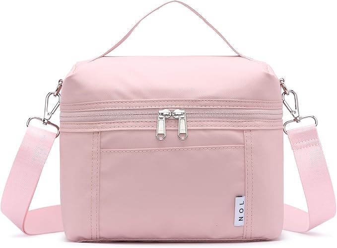 NOL Natural Organic Lifestyle Insulated Lunch Bags for Women Cooler Bag Lightweight Nylon Waterproof Lunch Box For Work (Medium, Pink)