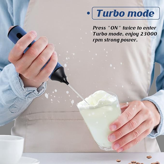 MF05 Rechargeable Milk Frother USB Charging Handheld Foam Maker with Stainless Balloon Whisk for Cappuccino, Latte, Bulletproof Coffee, Keto Diet, Protein Powder, Matcha (Navy Blue)