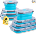 8 Pack Collapsible Food Storage Containers with Lids, Silicone Collapsible Food Containers, Collapsible Storage Containers Sets for Snack Camping RV, Microwave Freezer Dishwasher Safe, Blue
