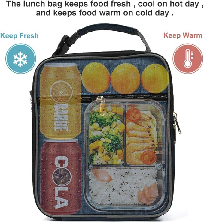 Navy Blue Insulated Lunch Bag, Leakproof Portable Cooler Box with Handle for Men, Women, Boys, Girls, 10.2" L x 4.3" W x 8.6" H