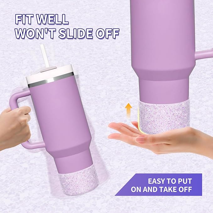 WUQID 2 Pack Bling Silicone Boot Compatible with Stanley Quencher Adventure 40oz & Stanley IceFlow 20oz 30oz, Reduces Dents Protective Silicone Water Bottle Bottom Cover Sleeve