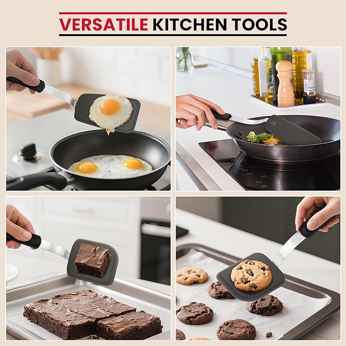Unicook 2-Piece Small Silicone Spatula Set, Heat-Resistant Kitchen Spatula Turner Set for Nonstick Cookware, Flexible Kitchen Utensils for Flipping Eggs, Pancakes, or Lifting Cookies and Brownies