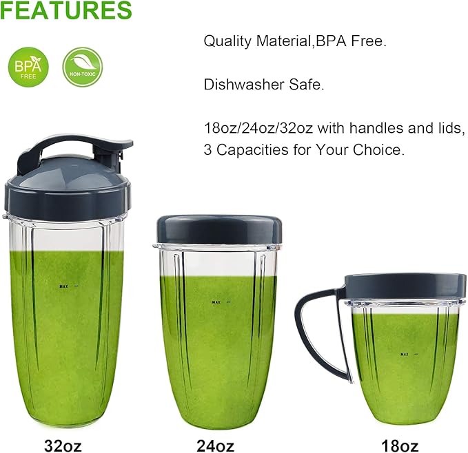 14 PCS Blender Extractor Blade and Cups for NutriBullet 600w and 900w Series, Replacement Parts Gasket Shock Pad and Gear(1 Blade, 3 Cups,1 Lids)
