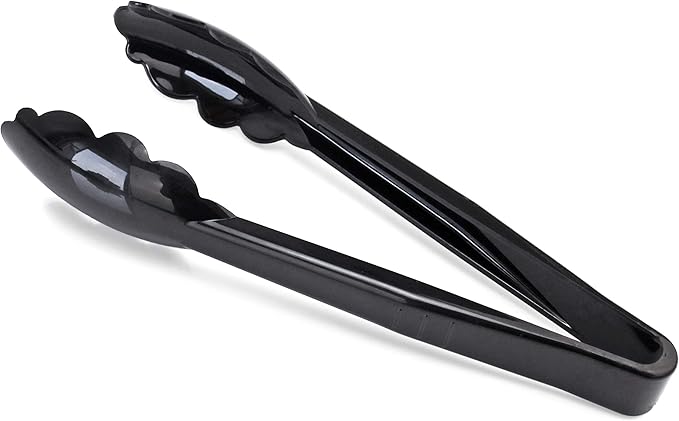New Star Foodservice 35636 Utility Tong, High Heat Plastic, Scalloped, 9 inch, Set of 12, Black