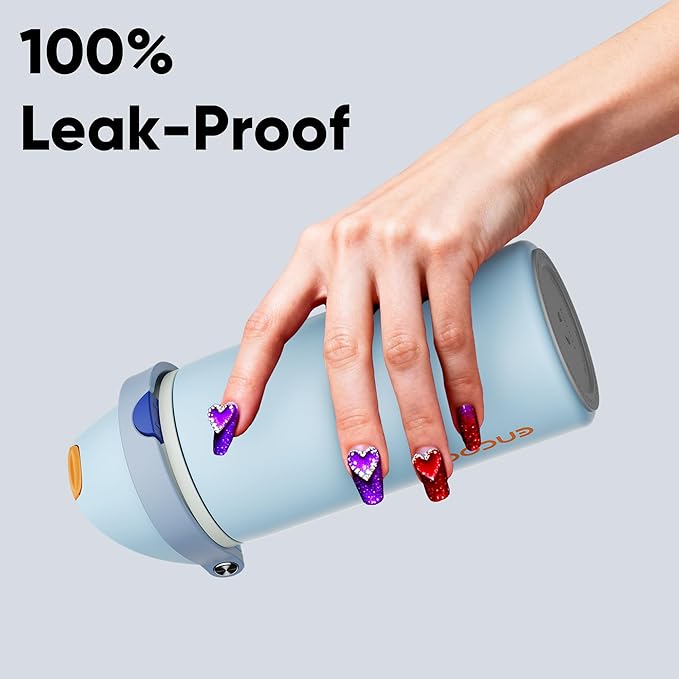 ENCOOL Insulated Water Bottle with Straw Stainless Steel Water Bottle with Push Button Lid, Leak-Proof & BPA-Free, Keeps Cold for 24 Hours for Sports, Travel, Gym (24 oz, Hazy Blue-Blue)