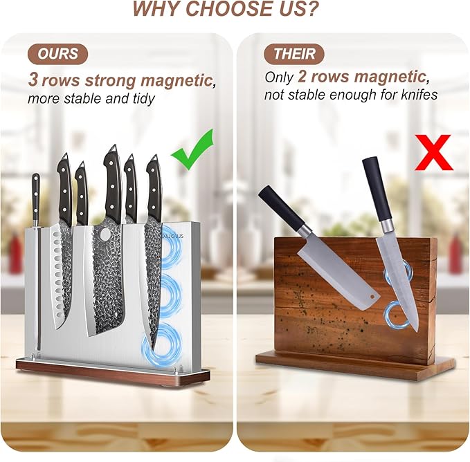 Magnetic Knife Block, Stainless Steel Magnetic Knife Holder for Kitchen Counter Universal Knife Block Without Knives, Strong Magnet Kitchen Knives Storage Organizer