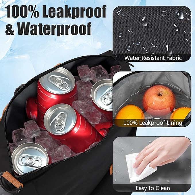 Joymee Lunch Bag Women Insulated Lunch Box Reusable Leakproof Large Spacious Cooler Tote for Women Men Adult with Bottle Holder and Side Pockets for Work Office Travel Picnic -08 Black
