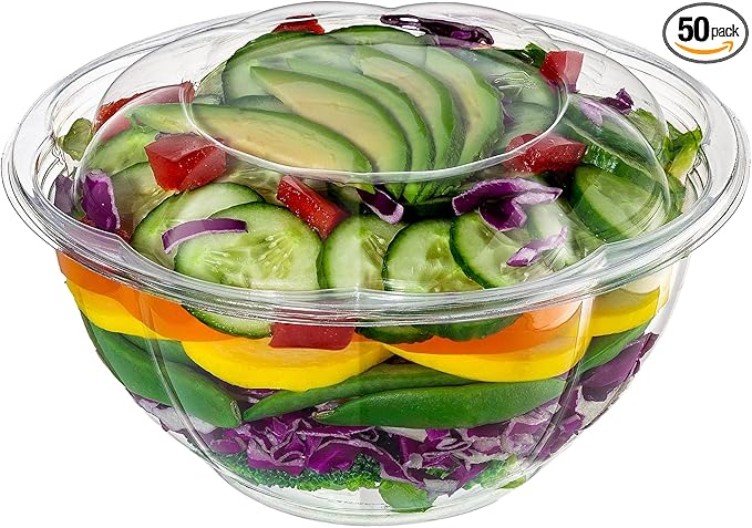 Comfy Package [32 oz. - 50 Count] Clear Plastic Salad Bowls with Lids, Disposable Salad Containers for Lunch - Perfect for Takeout, Salads, and Meal Prep
