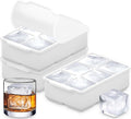 KitchFort Large Silicone Ice Cube Tray (3-Pack), Easy Release 2" Big Ice Cubes - Cocktail, Whiskey Ice Cubes Mold - Ice Trays for Freezer with Lid - Stackable Silicone Ice Tray - White