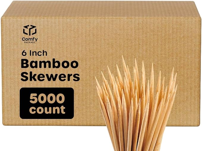 Comfy Package [Case of 5000] 6 Inch Bamboo Wooden Skewers For Grilling, Shish Kabob, Fruits, Appetizers, and Cocktails