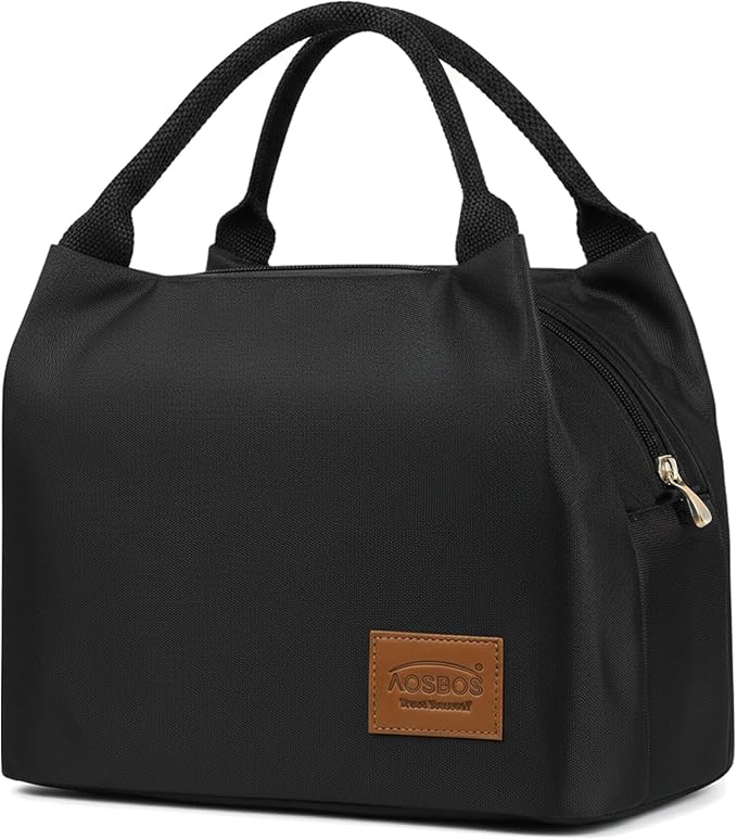 Aosbos Black Lunch Bag Women Insulated Lunch Bags for Adult Lunch Box for Women Lunchbox Lunch Tote Bento Box Cooler Bag for Work Office Picnic