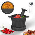 Cast Iron Mortar and Pestle & Garlic Grater Plate Set, Guacamole Bowl and Masher with Bonus Brush/Spoon, Small Mortar and Pestle Set 3-in-1 Crushing Smasher for Kitchen Spices and Pesto