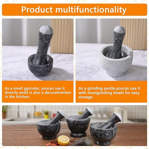 Tianman Small Mortar and Pestle Set 3.2 Inch.1/3 Cup.Mini Marble Grinder with Brush for Pills Herbs Spices,Easy to Grip.Efficient Grinding.Universal Dual Head Grinding Pestle.(Marble Black)