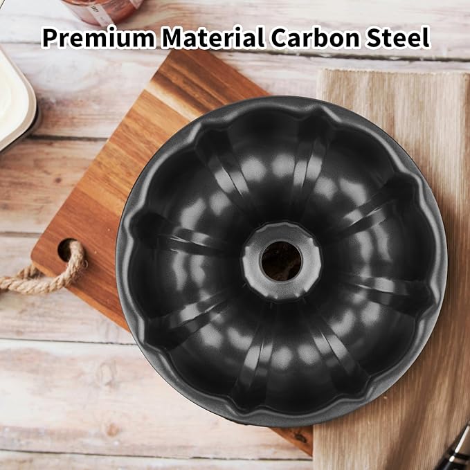 9.5" Non-stick Cake Pan, Heavy Duty Carbon Steel Fluted Tube Round Baking Pan,Buntz Pound Cake Pan Mold,Tube Bakeware,Baking Mold for Jello,Gelatin,Chocoflan,Flan - 2 PCS