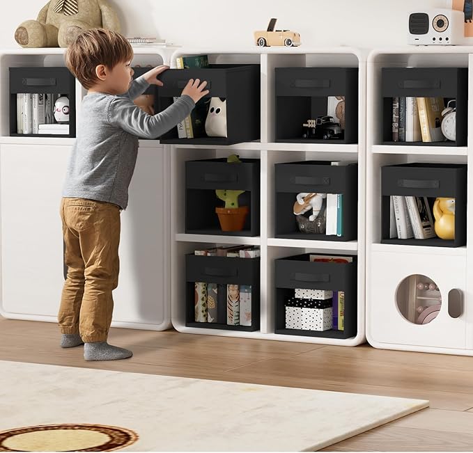 DIMJ 8 Pack Foldable Storage Cubes with Window, Closet Storage Bins with Handle, 11x11 inch Storage Cubes for Clothes, Toys, Books