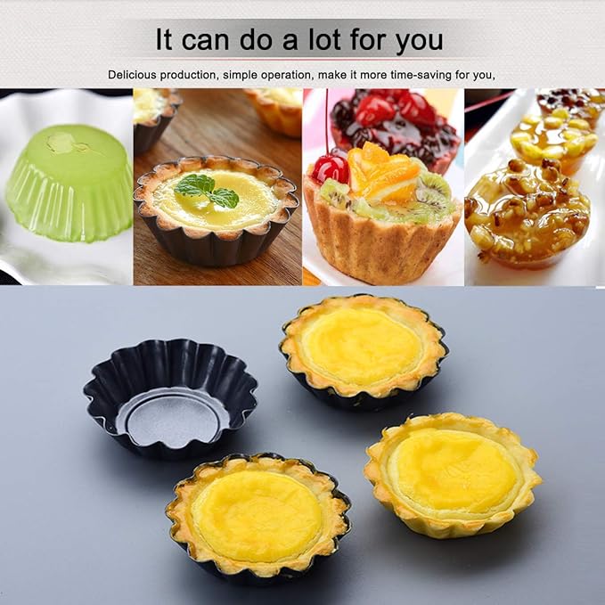 12 Packs Egg Tart Mold, Upgrade Bigger Size 3 x 0.9inch, Cupcake Cake Muffin Mold Tin Pan Baking Tool, Carbon Steel