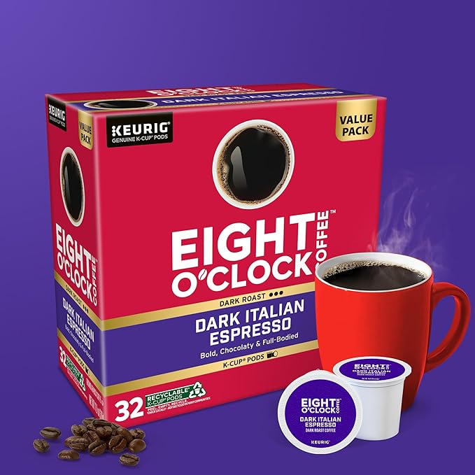 Eight O'Clock Dark Italian Espresso Coffee, Keurig Single Serve K-Cup Pods, Dark Roast, 32 Count
