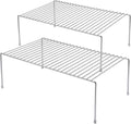 Kitchen Cabinet Shelf Organizer Set of 2, Medium (13 x 9.4 inch) Metal Wire Pantry Storage Shelves, Dish Plate Racks for Cabinets, Freezer, Counter, Cupboard Organizers and Storage, Chrome