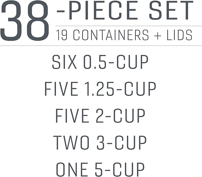 Rubbermaid 38-Piece Food Storage Containers with Snap Bases for Easy Organization and Lids for Lunch, Meal Prep, and Leftovers, Dishwasher Safe, Clear/Blue