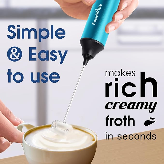 MF05 Rechargeable Milk Frother USB Charging Handheld Foam Maker with Stainless Balloon Whisk for Cappuccino, Latte, Bulletproof Coffee, Keto Diet, Protein Powder, Matcha (Azure Blue)