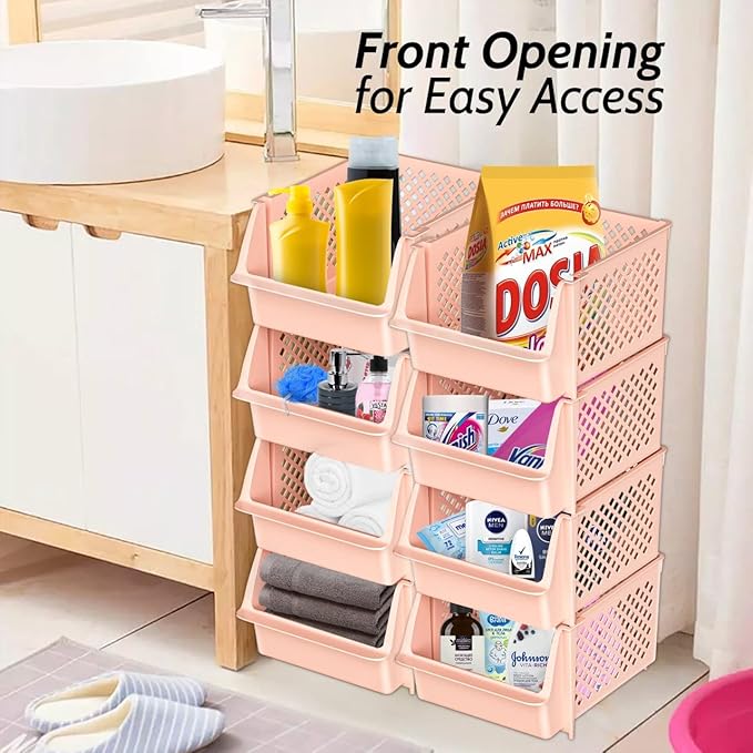 TidyFriend Stackable Storage Bins for Closet Organizers and Storage 4 Pack, Plastic Storage Drawers, Stackable Storage Drawers (Cream)