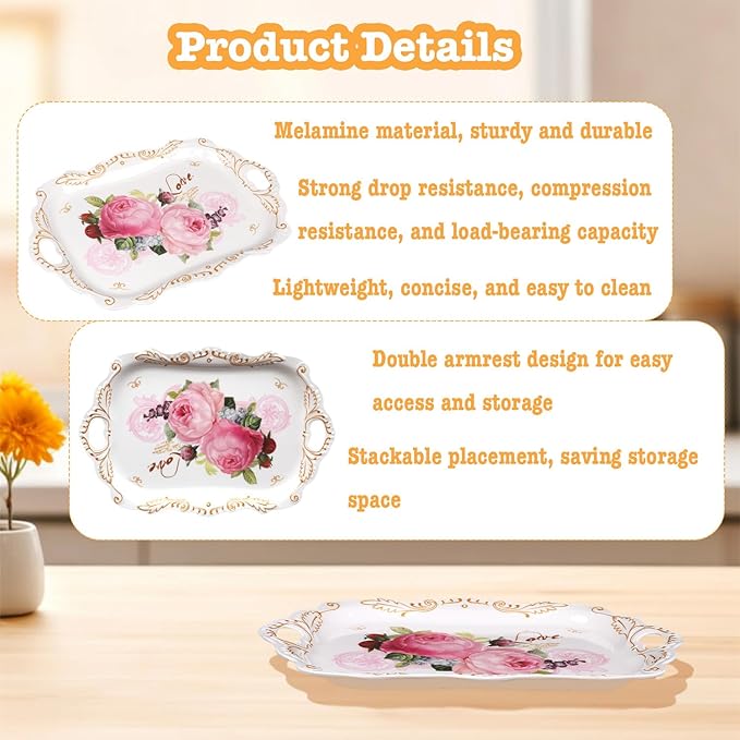 Melamine Serving Trays, 3-Pack Serving Tray Platter Trays for Serving Food, Melamine Tray Serving Platter for Gift, Party, Decor, Home, Restaurant (16" L x 11" W x 1.4" H)