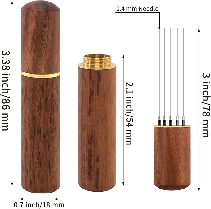 Espresso Coffee Stirrer 5 Needles 0.4mm Espresso Distribution Tools, Natural Wood Handle and Stand (Rosewood)
