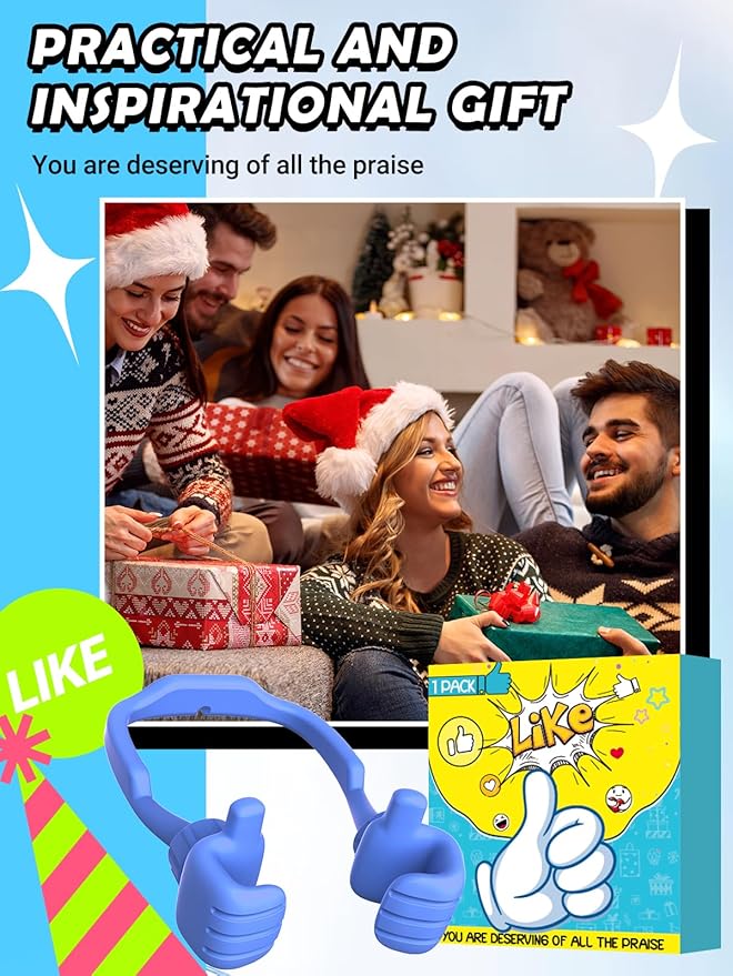 Stocking Stuffers for Teens Boys Girls Cell Phone Stand: Upgrade Adjustable Thumbs Up Lazy Phone Holder for Desk Fun Birthday Gifts for Grandma Adults Husband from Wife (Sky Blue, 1)