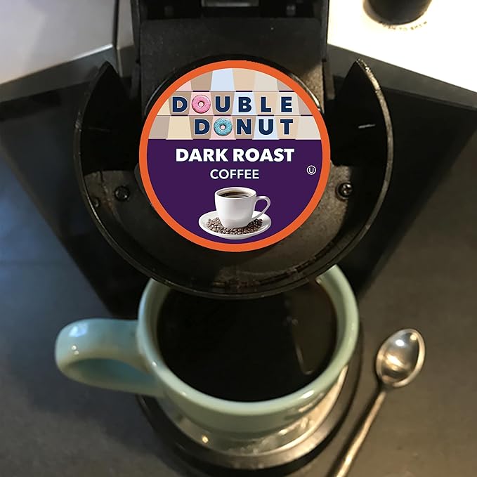 Double Donut Coffee Dark Roast Coffee Pods, Extra Bold Blend Coffee, Single Serve Coffee For Keurig K Cups Machines, Dark Roast Coffee in Recyclable Pods, 24 Count