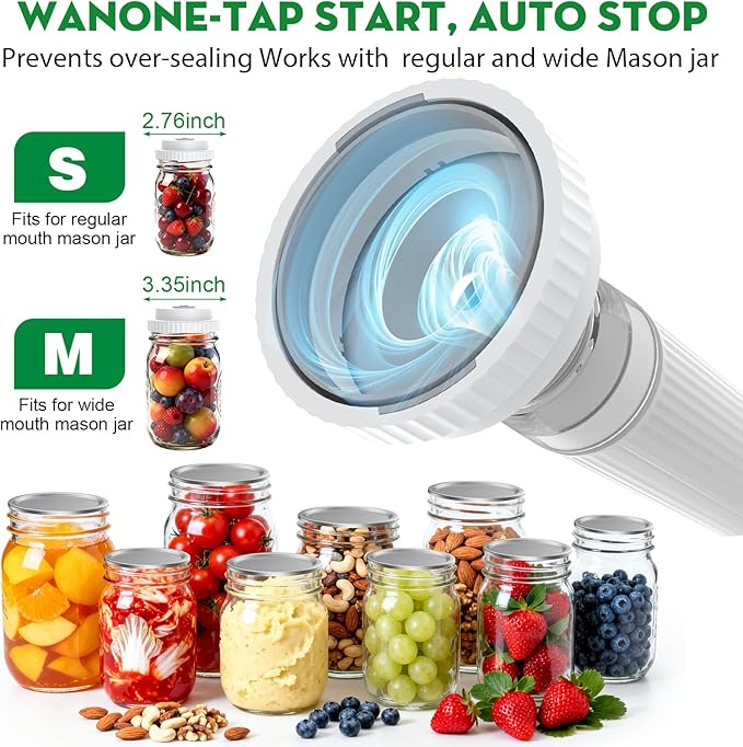 3-in-1 Vacuum Sealer for Food Compatible with Vacuum Bag, Mason Jar, Wine Bottle, Handheld Saver Compact Vacuum Sealer Machine with 14 Reusable Bags, 14 Mason Jar Lids, Wine Stopper
