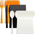 NOCCUR 180PCS Halloween Plastic Silverware Set - Tricolor Flatware Disposable Supplies Include 60 Black Knives, 60 Orange Forks, 60 White Spoons - Ideal for Thanksgiving Party