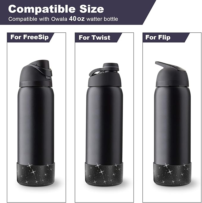 2PCS Glitter Silicone Boot for Owala Water Bottle, Anti-Slip Protective Sleeve for Owala Twist,FreeSip and Flip Stainless Steel Water Bottle, BPA-Free, Dishwasher Safe, Accessories