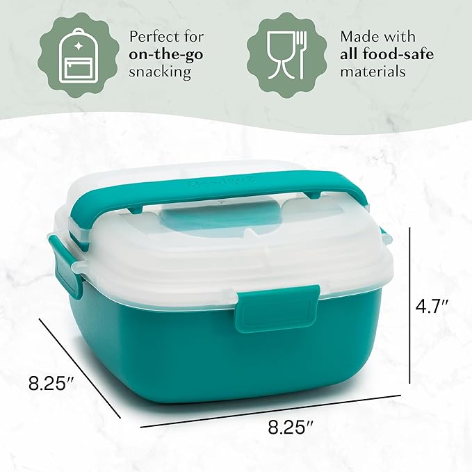 Goodful Stackable Lunch Box Container, Bento Style Food Storage with Removeable Compartments for Sandwich, Snacks, Toppings & Dressing, Leak-Proof and Made without BPA, 56-Ounce, Teal