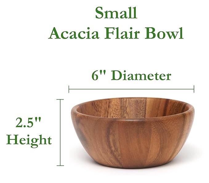 Lipper International Acacia Round Flair Serving Bowl for Fruits or Salads, Small, 6" Diameter x 2.5" Height, Single Bowl